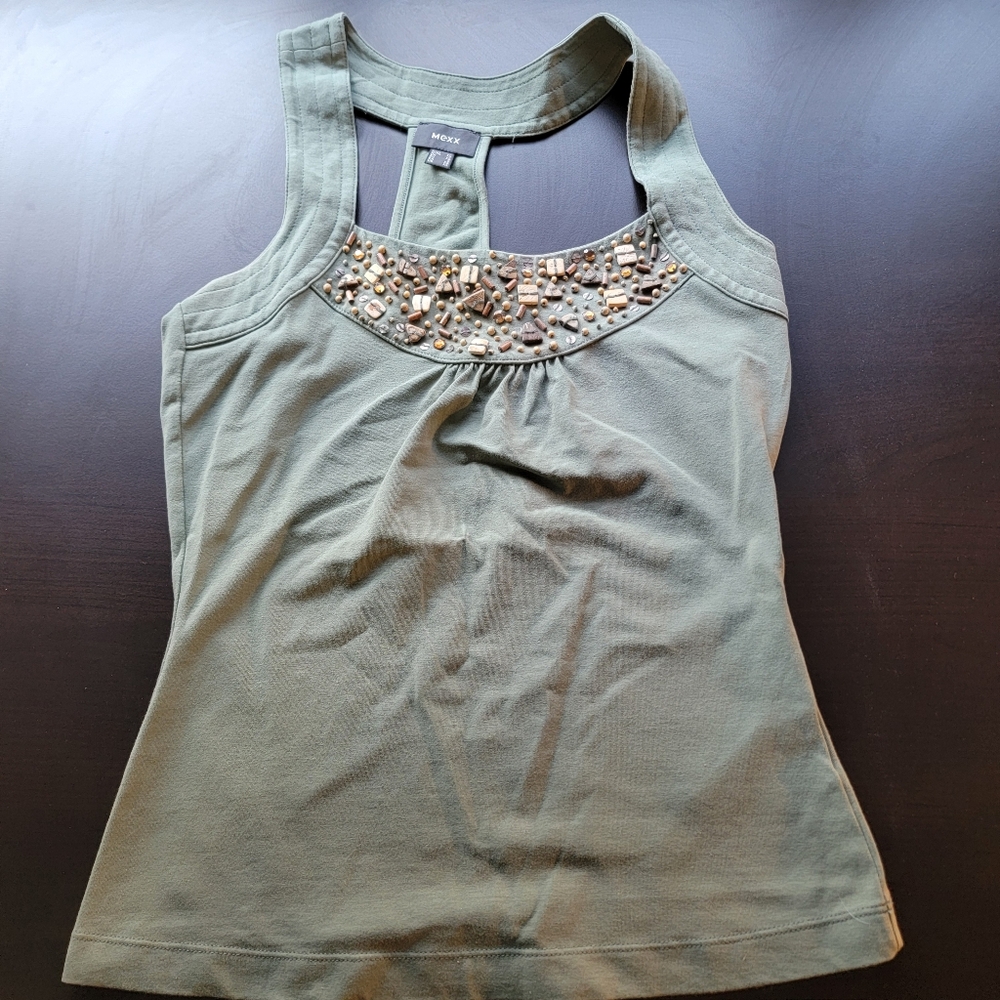 Mexx Green Embellished Sleeveless Tank Top
